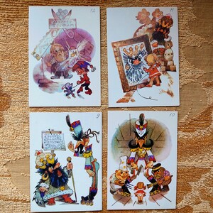 May include: Four vintage postcards featuring illustrations of cartoon characters. The postcards are numbered 9, 10, 11, and 12. The illustrations are colorful and whimsical.