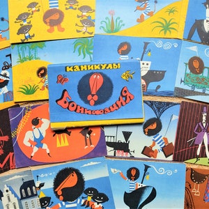 RARE Set 17 cartes postales vintage 1972 Carte de vœux de Boniface Les dessins animés de vacances de Boniface. Animation folklorique imprimer contes de fées aventure Ethnique