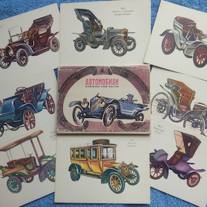 SELTENEs Set 16 Sowjetische Vintage Postkarten Geschichte der Welt Retro Autos. Alte Autoräder Auto Auto Fahrzeug Lkw Fotografie Illustration