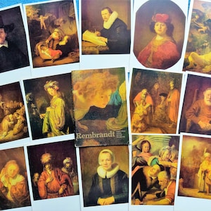 RARE Set 16 Cartoline d'epoca sovietiche Riproduzioni di artisti rinascimentali Rembrandt van Rijn pittore. Illustrazione Arte Classici Dipinti Carte