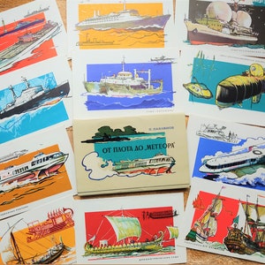 Set 16 Soviétique vintage Cartes postales URSS navires flotte voiliers bateau à vapeur navire nucléaire navire de guerre sous-marin fusée bateau de mines mer dragueur de mines Marine
