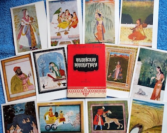 RARE Set 12 Vintage Postcards Lovely Indian miniature. Painting reproductions painter Illustration Art Classics Cards Rajasthan hare krishna