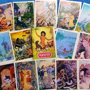 Conjunto de 20 cartões postais vintage da Ucrânia Mowgly da Kipling. MOWGLI Conto de fadas animais da selva ilustração popular pintura amantes de impressão presente artesanato