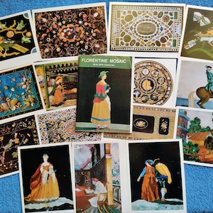 ZELDZAME Set 16 Vintage Ansichtkaarten Florentijns Mozaïek 16e 19e Eeuw. Reproducties Antieke Victoriaanse Illustratie Kunst Schilderijen Bloemen Kaarten