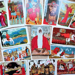 Conjunto de 15 postales vintage Poema del héroe épico ucraniano Una palabra sobre el regimiento de Igor. Novelas populares arte grabado folclore Saga histórica Rus de Kiev