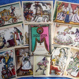 Set 16 Postales vintage soviéticas Cenicienta Charles Perrault Zapatilla de cristal cuento de hadas ilustración popular pintura Arte Print amantes regalo