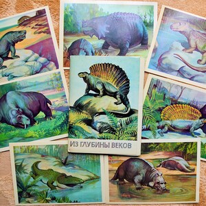 Set 16 postales vintage de tiempos inmemoriales. dibujos animados Fehistórico Animal impreso Dinosaurios Dino divertido parque jurásico anfibios paleontología