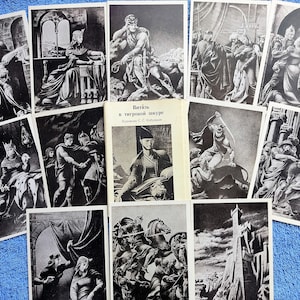 Set 12 Vintage Postkarten Shota Rustaveli The Knight in the Panther es Skin. Volksillustration Gemälde Georgisches Gedicht Epische Druck Liebhaber Geschenk