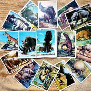 Set 15 postales vintage de tiempos inmemoriales. dibujos animados Fehistórico Animal impreso Dinosaurios Dino divertido parque jurásico anfibios paleontología