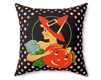 Vintage Witch Halloween decorative pillow, vintage Halloween decor, Modern vintage Halloween