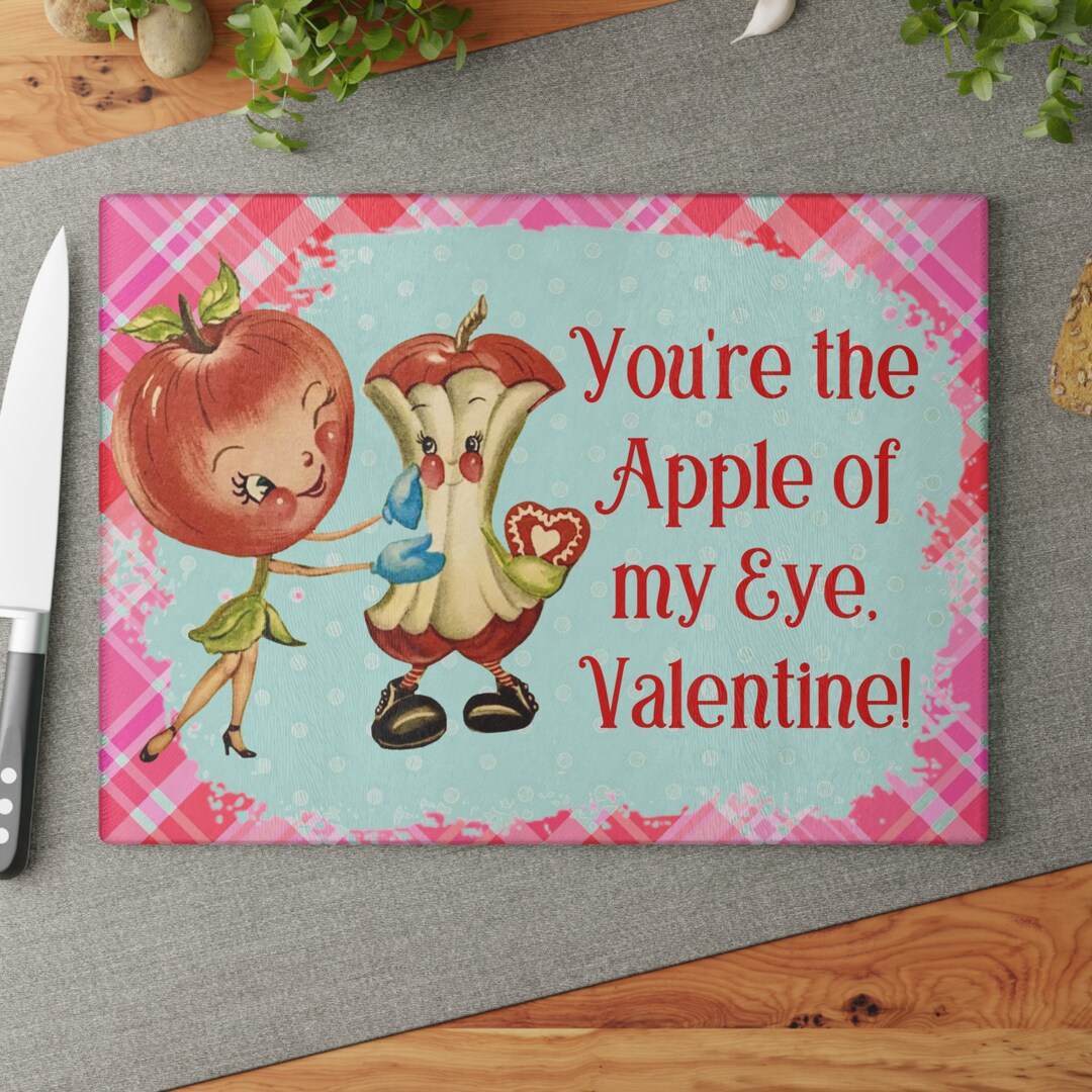 Vintage Valentine Glass Cutting Board, Apple Vintage Valentine Decor