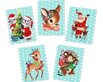 Christmas greeting cards.  5 pack.  Blank inside.  Modern vintage Christmas cards