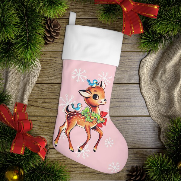 Vintage deer Christmas Stocking.  Christmas decoration, Christmas gift.