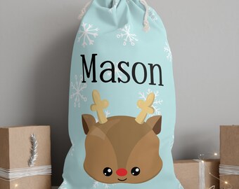 Customized reindeer Santa Sack.  Personalized Christmas gift bag.  Snowman Santa sack.