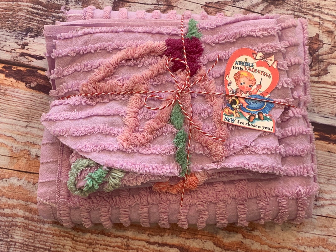 Lavender Chenille Bedspread Fabric, Vintage Chenille Bedspread Fabric