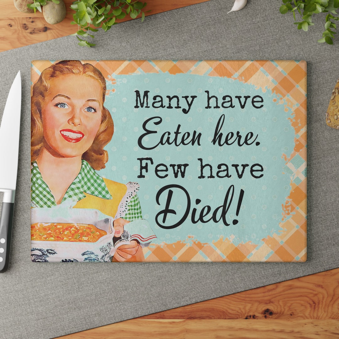 Retro Housewife Glass Cutting Board Modern Vintage Kitchen Etsy