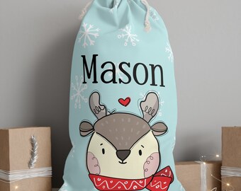 Customized Santa Sack.  Personalized Christmas gift bag.  Snowman Santa sack.