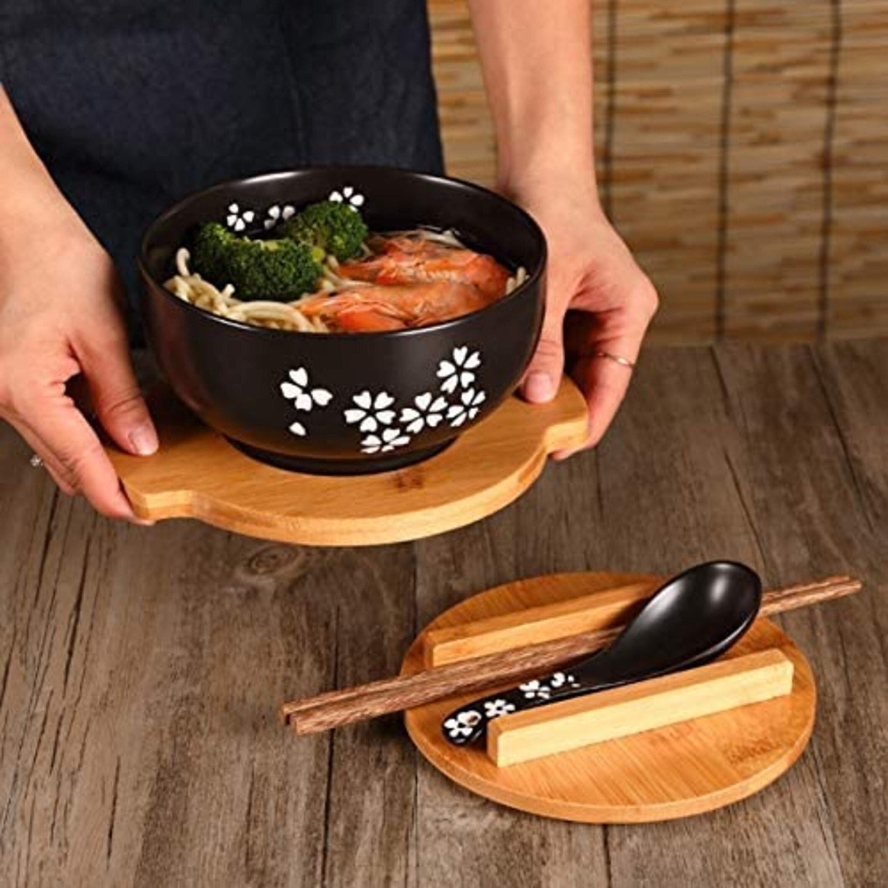 1000 ml Ceramic Noodle Bowl Bowl Mat with Lid Instant Noodle Etsy