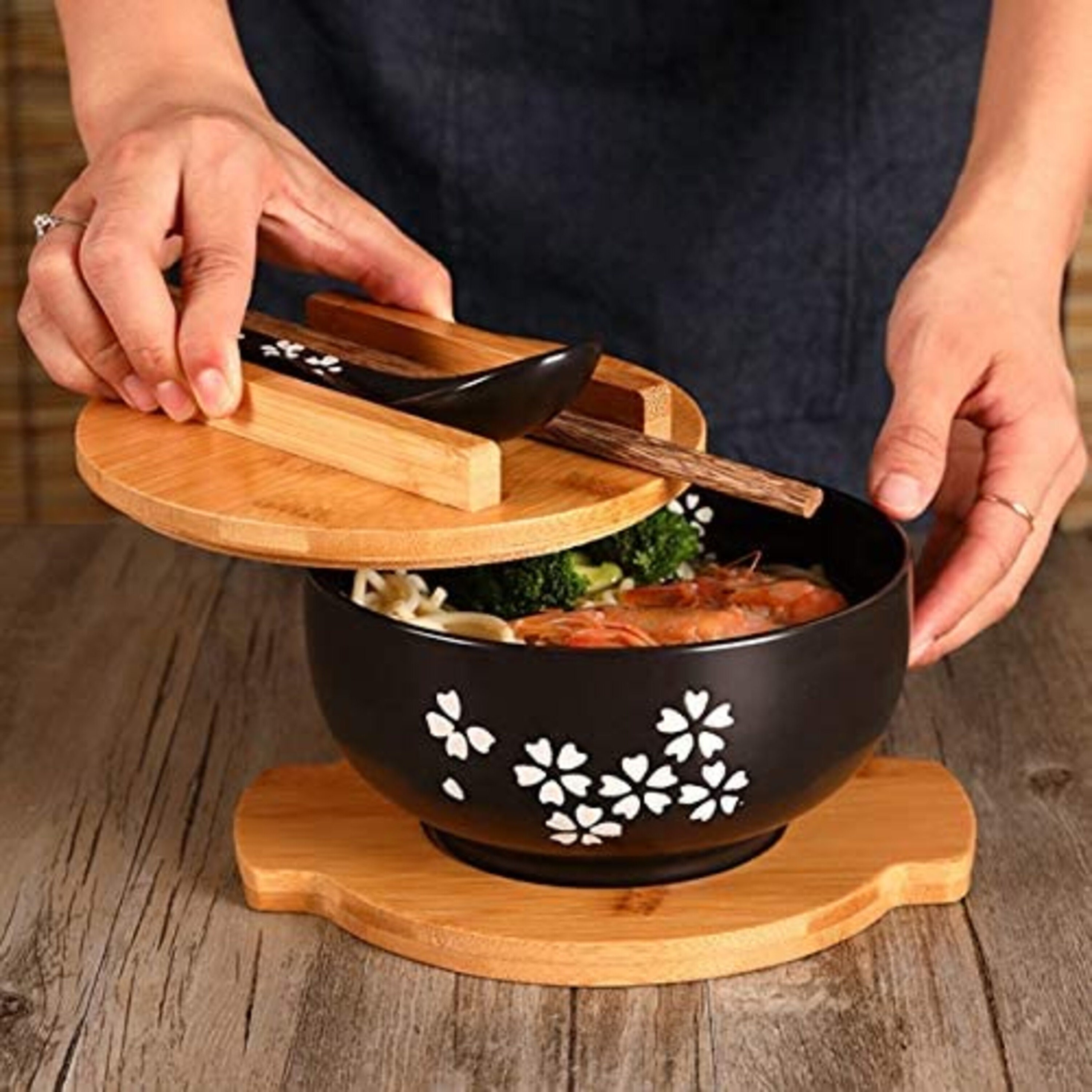 1000 ml Ceramic Noodle Bowl Bowl Mat with Lid Instant Noodle Etsy