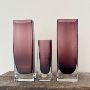 Smålandshyttan Sommerso Vases (Set of 3): Swedish Mid-Century Amethyst Art Glass
