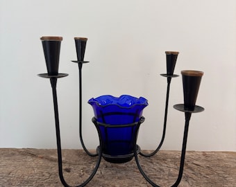 Gunnar Ander Ystad Metall Candleholder: Mid-Century Scandinavian Iron, Brass & Glass