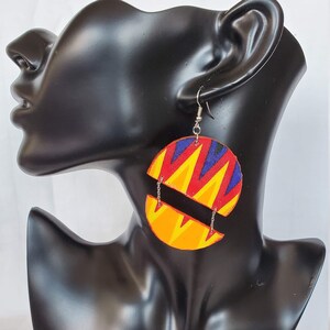 Boucles d'oreilles Echappé en tissu wax, Rouge et orange Orange et rouge