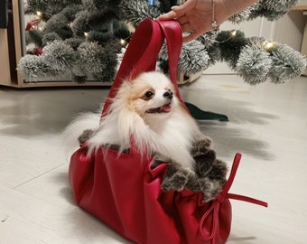 Pink dog carrier bag Carrier with fur for a puppy Hammock bag with fur for a puppy Tragetasche für Welpenträger Tasche mit Fell für einen