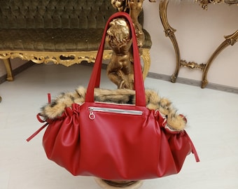 Dog Tote Carrier Luxury, Small Dog Travel Bag, Faux Leather Pet Carrier, Dog Bed for Travel 3 in 1
