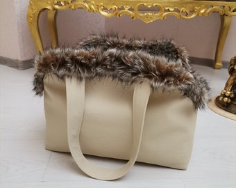 Bag Carrier Dog Bag Fur Bag for Spitz Winter Bag For Chihuahua Bag Carrying Bag For Two Dogs Carrying Dog Walking Mini Pets in a Bag