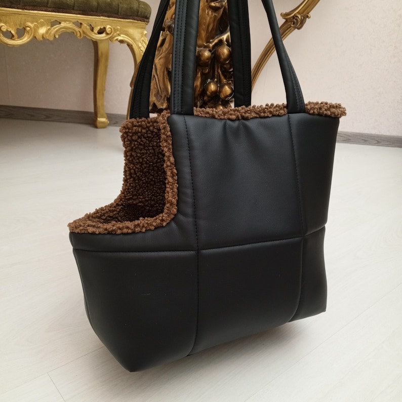 Stylish dog carrier bag Dog carrier Puppy carrier bag Tragetasche für Hunde Tasche mit Fell für einen Welpen Sac pour chien Porte-chiot Sac image 10