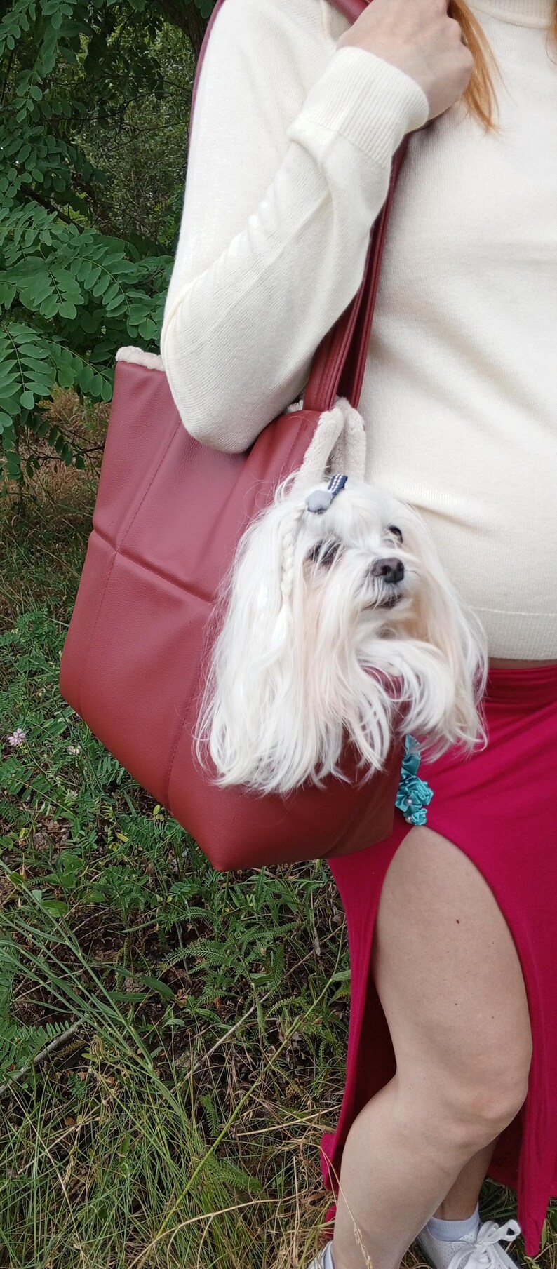 Stylish dog carrier bag Dog carrier Puppy carrier bag Tragetasche für Hunde Tasche mit Fell für einen Welpen Sac pour chien Porte-chiot Sac image 6