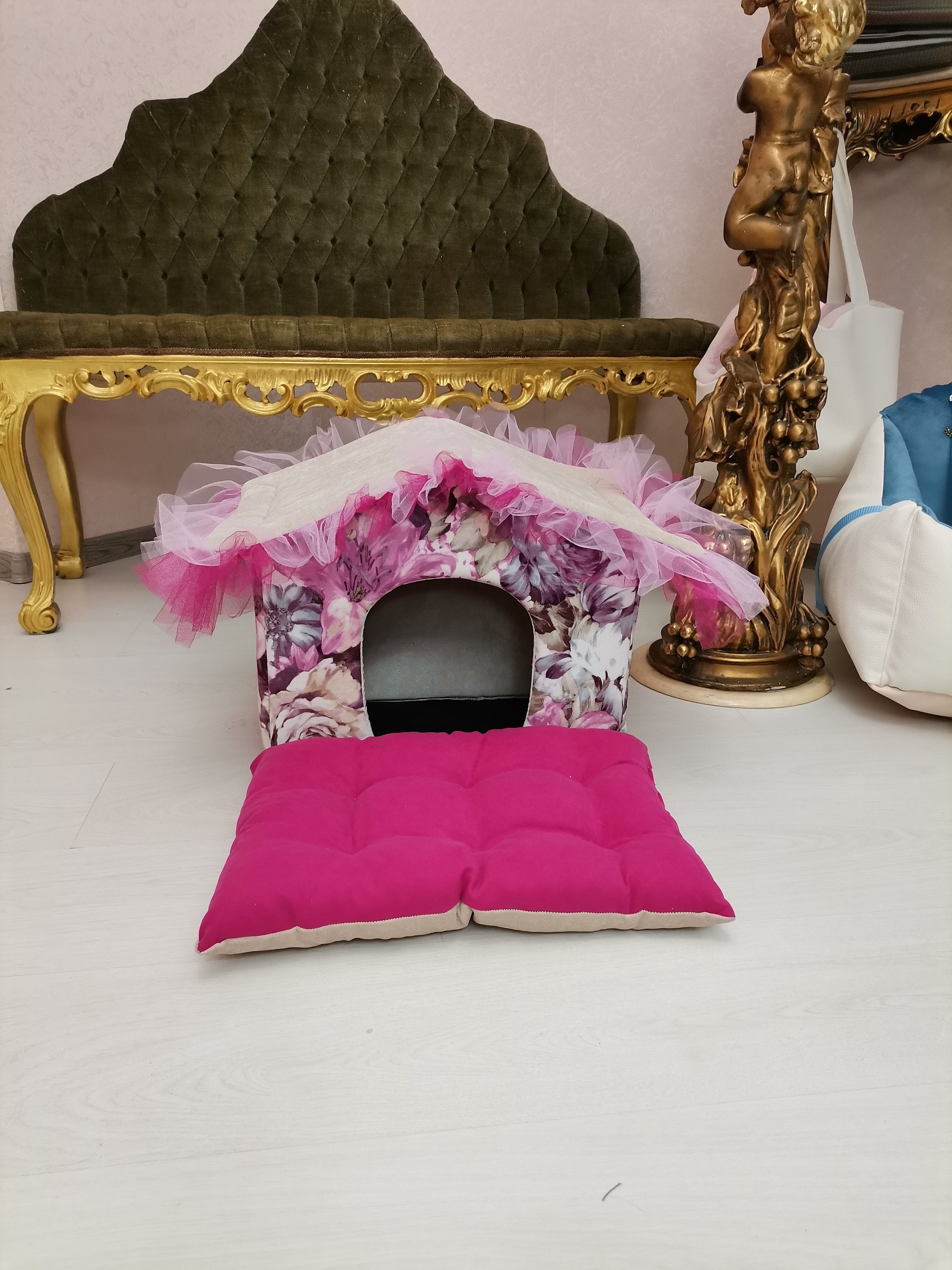 Puppy House Small Crib For A Dog Mini Mini House With Curtains Kitten Pillow Pet Furniture Pets Fashion Dogs