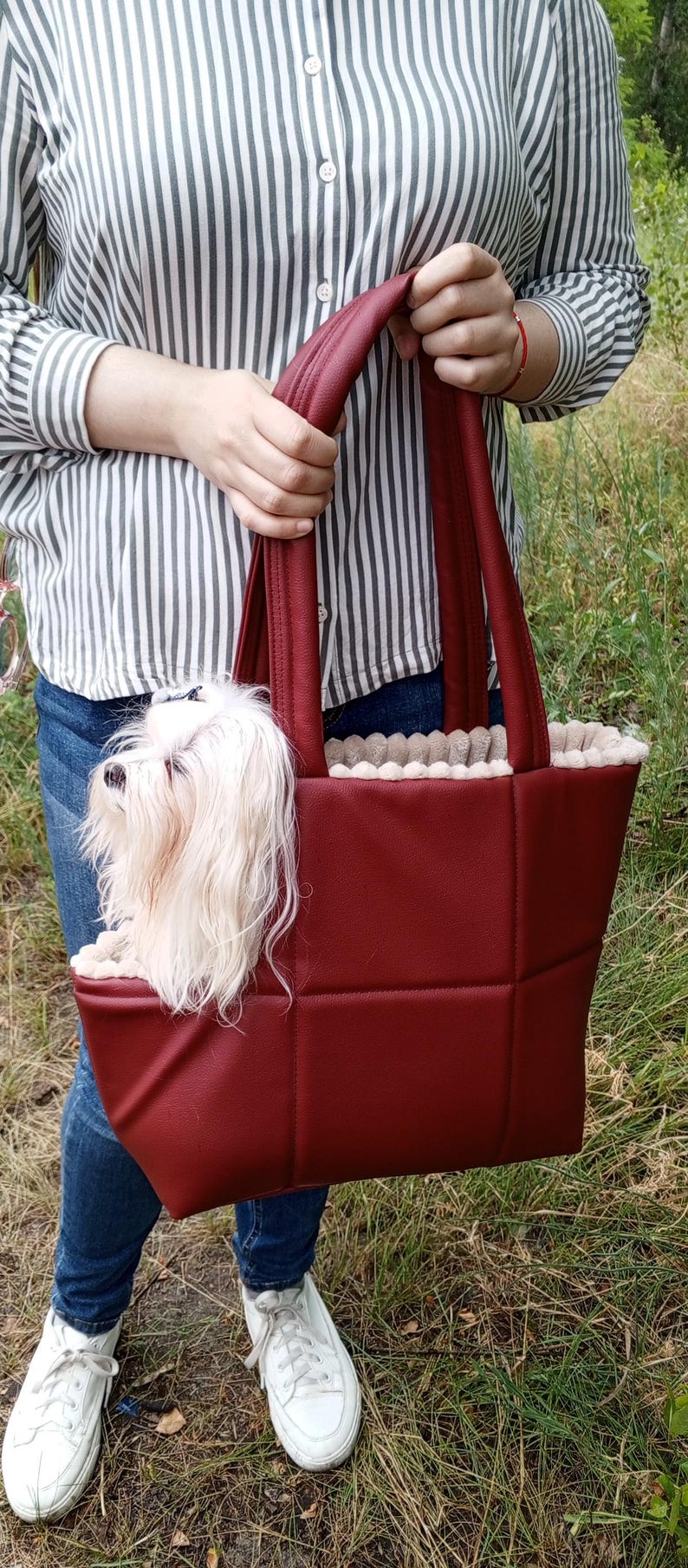Stylish dog carrier bag Dog carrier Puppy carrier bag Tragetasche für Hunde Tasche mit Fell für einen Welpen Sac pour chien Porte-chiot Sac image 5
