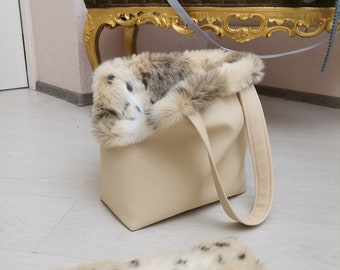 Hondentas met Lynx Bont (Kunstmatige) Puppydrager Warme Hondentas Warme Tas Puppydrager Sling voor Huisdieren Hondenaccessoires Dierenwinkel