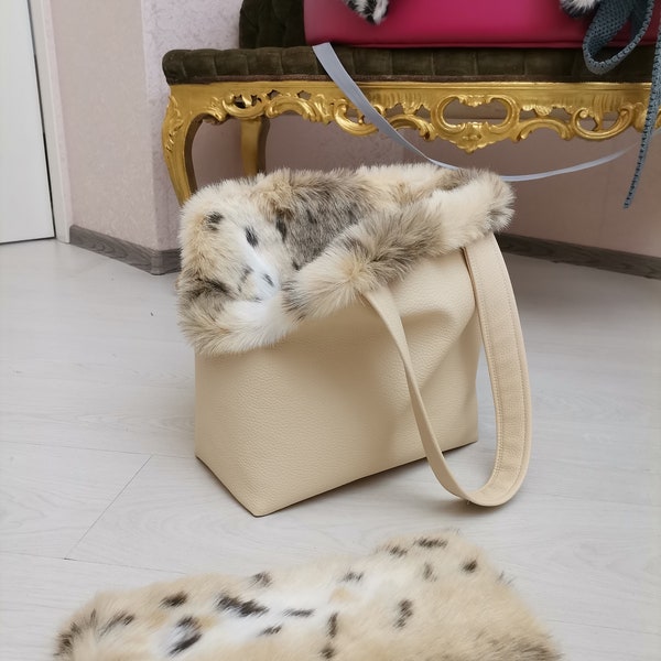 Hondentas met Lynx Bont (Kunstmatige) Puppydrager Warme Hondentas Warme Tas Puppydrager Sling voor Huisdieren Hondenaccessoires Dierenwinkel