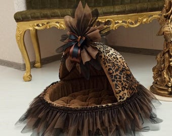 Dog bed Bed for dogs Leopard Puppy Bed Leopard Print Pomeranian Bed Bett mit Leopardenmuster für Chihuahua Leoparden-Hundehütte Leop's Dog