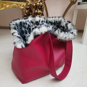 Dog Bag Pink leopard Fur carrier for dog Sling for puppy Warm bag for chihuahua Porte-sac pour chien rose avec léopard Atelier pour chiens