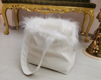 Carrying bag for a dog a puppy White with fur,delicate,beautiful,made of eco-leather. Backpack for dog  Carrying bag for the cat Lady's