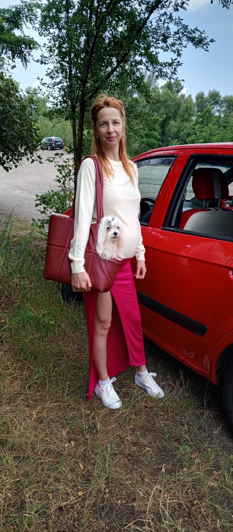 Stylish dog carrier bag Dog carrier Puppy carrier bag Tragetasche für Hunde Tasche mit Fell für einen Welpen Sac pour chien Porte-chiot Sac image 2