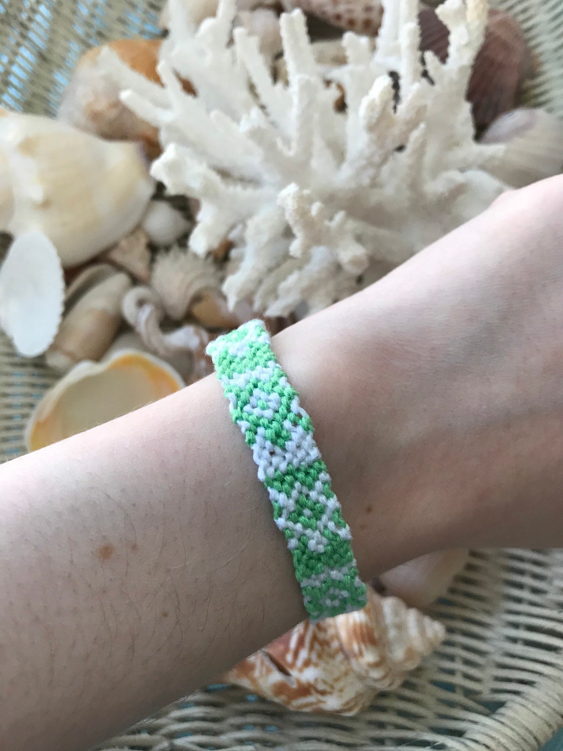 Turtle Pattern Handmade Friendship Bracelet White and Green Etsy
