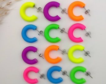 Handmade Neon Polymer Clay Hoop Earrings: Hypoallgenic
