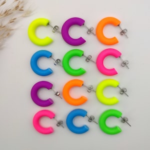 Neon Hoop Earrings / Handmade Polymer Clay / Various Sizes and Colours / Statement Earrings / Gift For Her