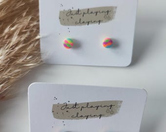 Mini Neon Stud Earrings, Multicoloured, chequered, micro studs
