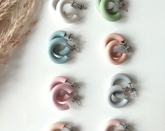 Brincos de argola de argila de polímero pastel feitos à mão: hipoalergênicos