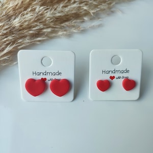 Heart Shaped Stud Earrings / Handmade Polymer Clay Earrings / Various colours & sizes