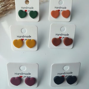 Heart Shaped Stud Earrings / Handmade Polymer Clay Earrings / Various colours & sizes