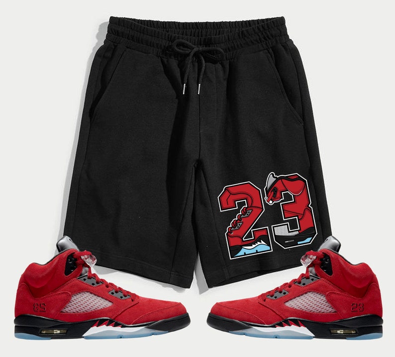 23 Graphic Men's Fleece Shorts Match Jordan 5 Raging Bull 