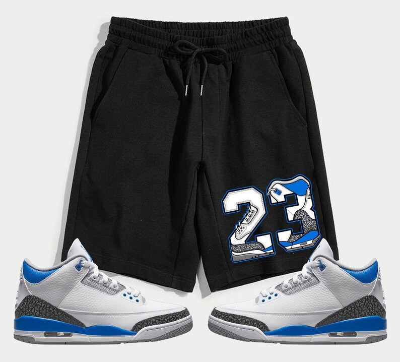 23 Graphic Men's Fleece Shorts Match Jordan 3 Racer Blue 