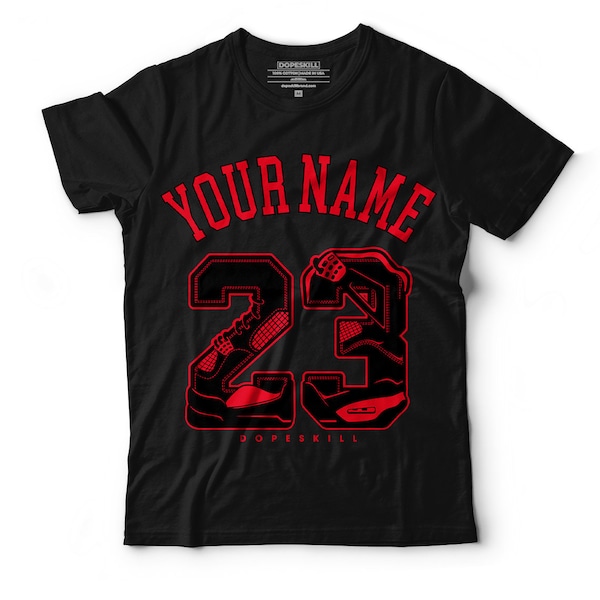 Your Name & No.23 To Match Jordan 4 “Red Thunder” T-Shirt