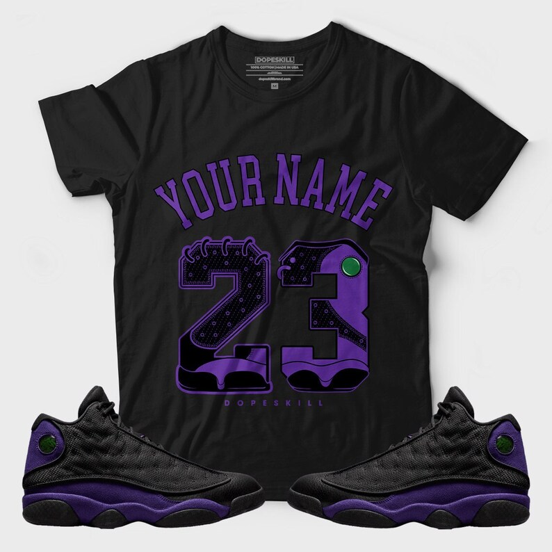 Your Name & No. 23 Graphic Tee to Jordan 13 Court Purple T-shirt 